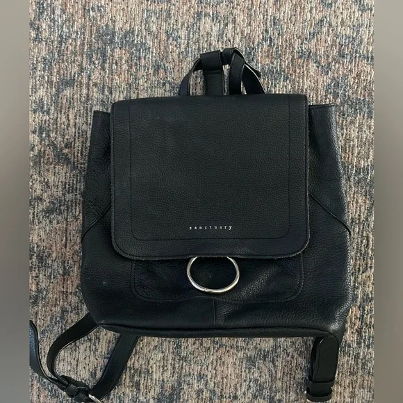 Sanctuary Black Leather Backpack Purse 100% Leather - Picture 1 of 9